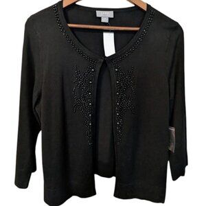NWT Jana Women's Black Cardigan with Beads Embroidery